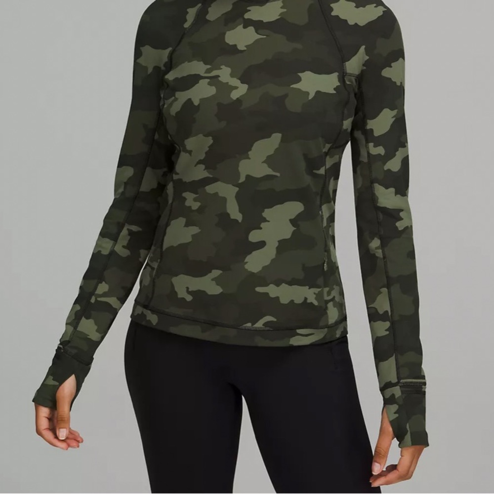 EUC Lululemon It’s Rulu Run Camo long sleeve w pockets shirt workout top medium